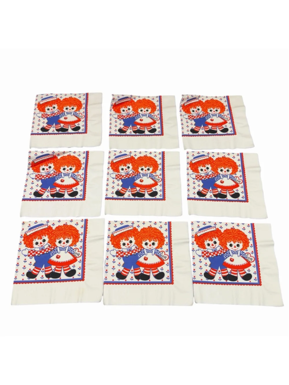 Vintage Hallmark Collectable Raggedy Ann & Andy Opened 9 Luncheon Napkins HTF